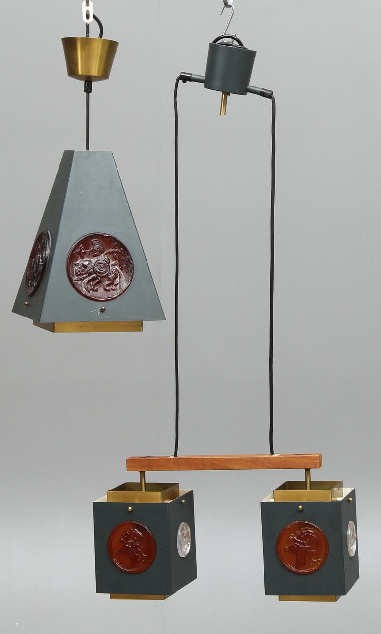 TAKLAMPOR, 2 st, design Erik Höglund, 1900-tal.