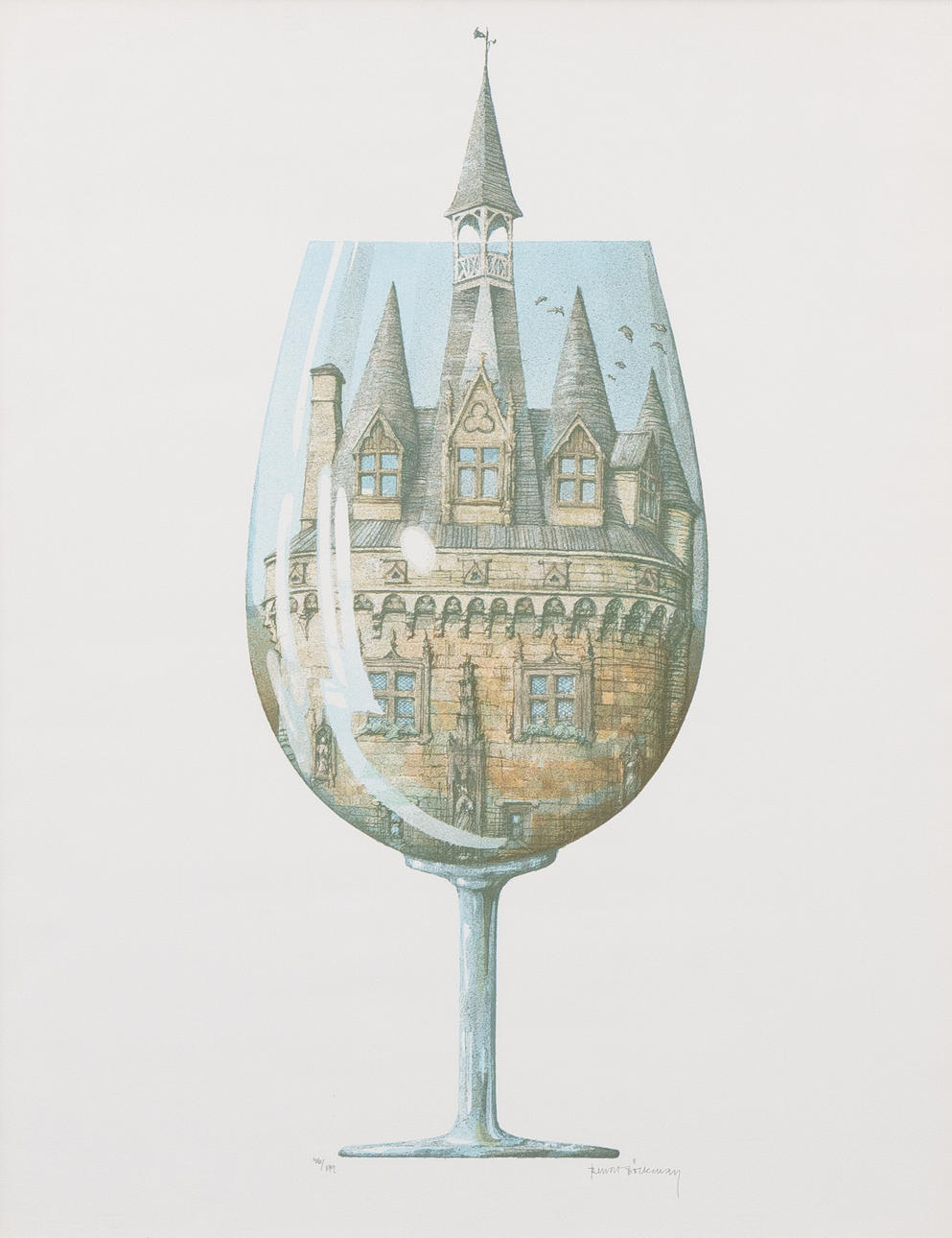 BENGT BÖCKMAN. Glass house, lithograph, signed and numbered.