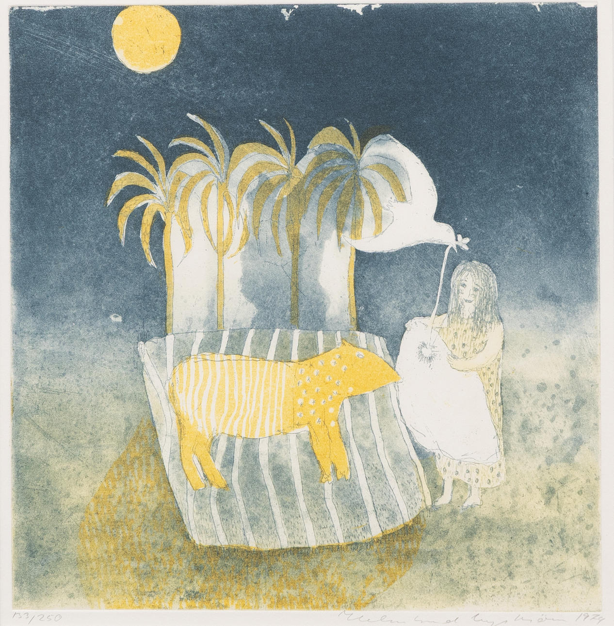 HELMTRUD NYSTRÖM. Figure composition, lithograph in colours, signed and dated 1979.