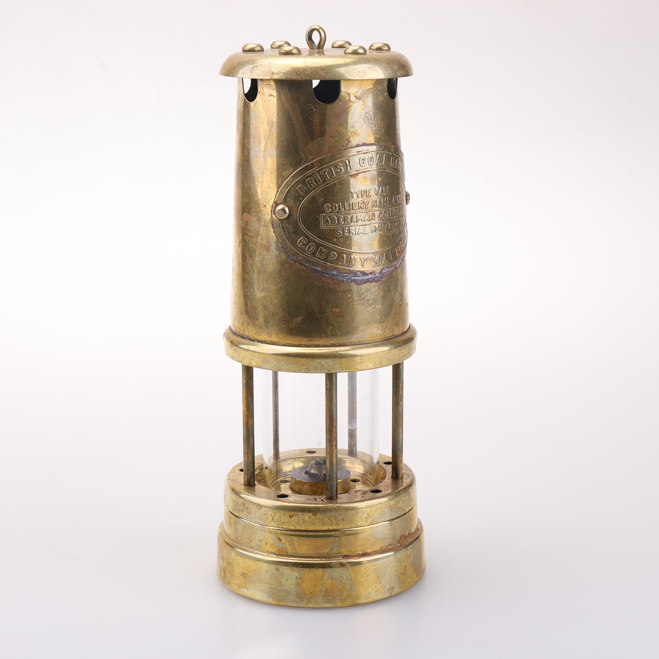 Lanterne, messing, glas, „British Coal Mining“, Wales UK.
