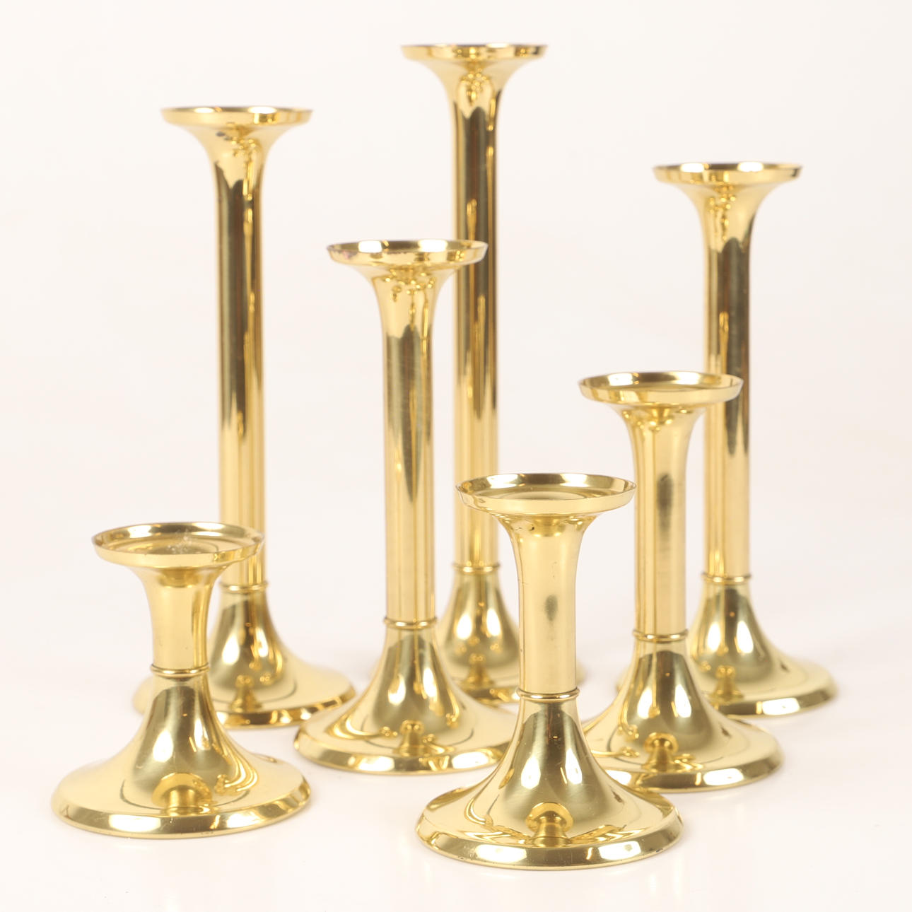 LYSESTAGER, 7 stk, messing, G.V. Harnisch, Eftf. Kjøbenhavn, Danmark.