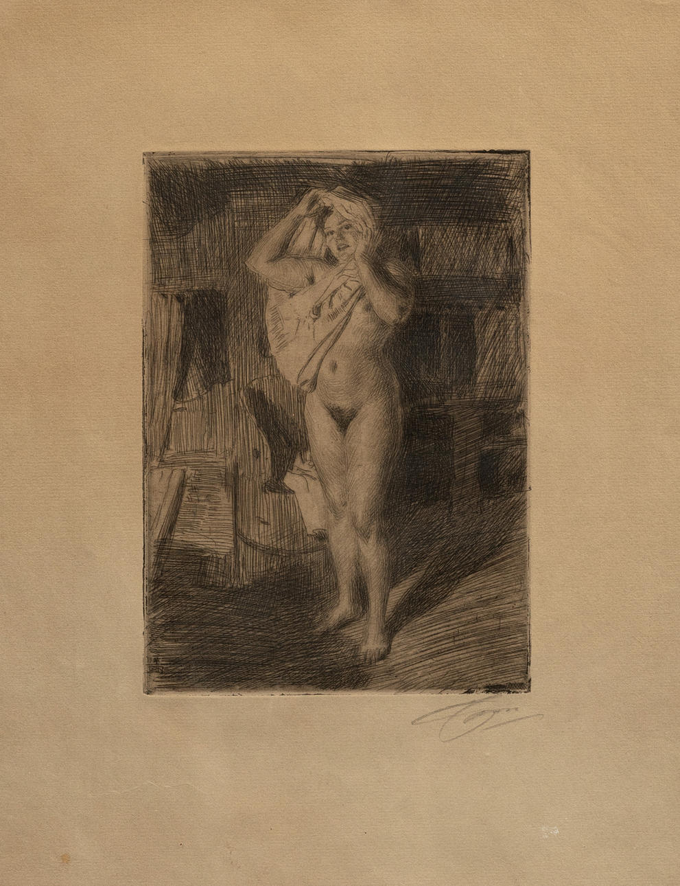 ANDERS ZORN. “Berserk”, etching 1914, signed in pencil.