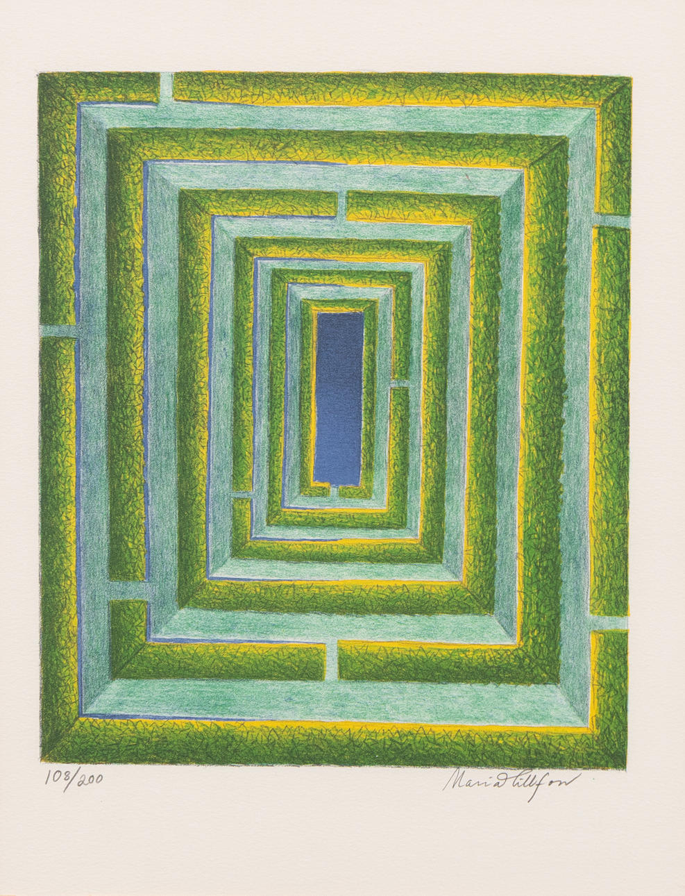 MARIA HILLFON. Composition, lithograph in colours, signed.