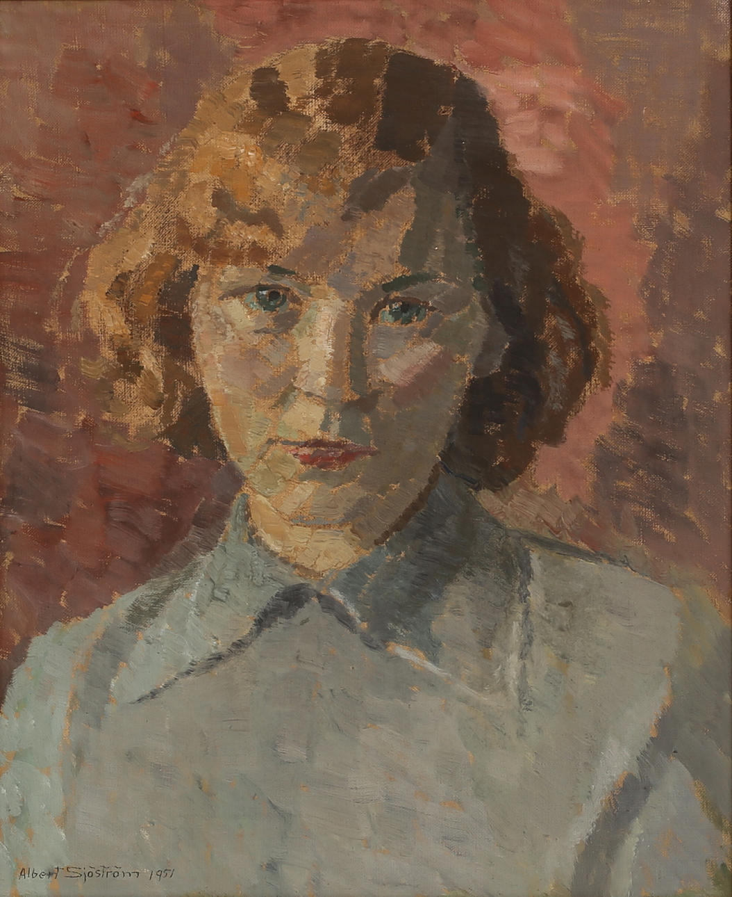 ALBERT SJÖSTRÖM. Oil on canvas, portrait, signed, dated 1951.
