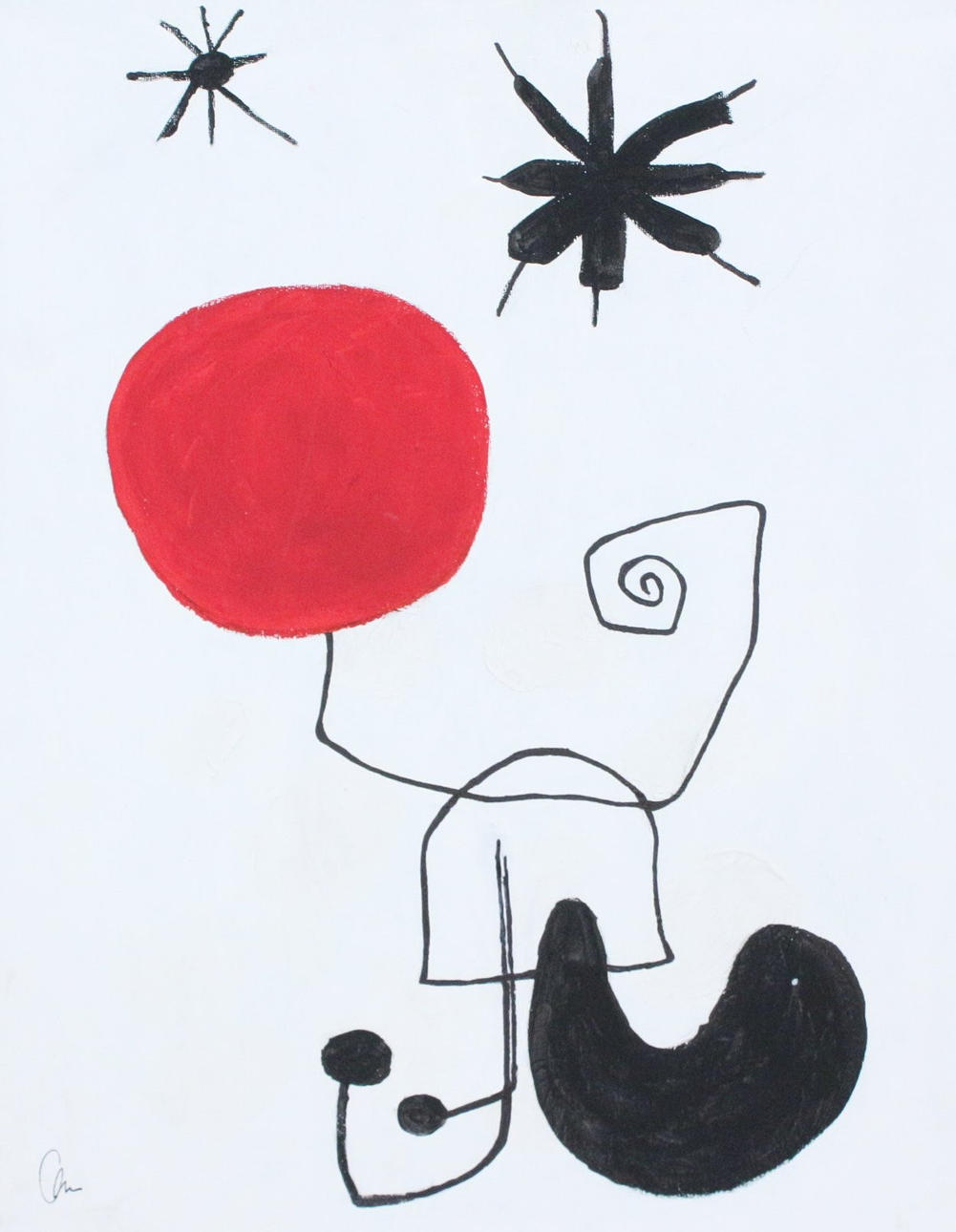 Unknown artist. 'Composition in black and red', acrylic on canvas, signed.