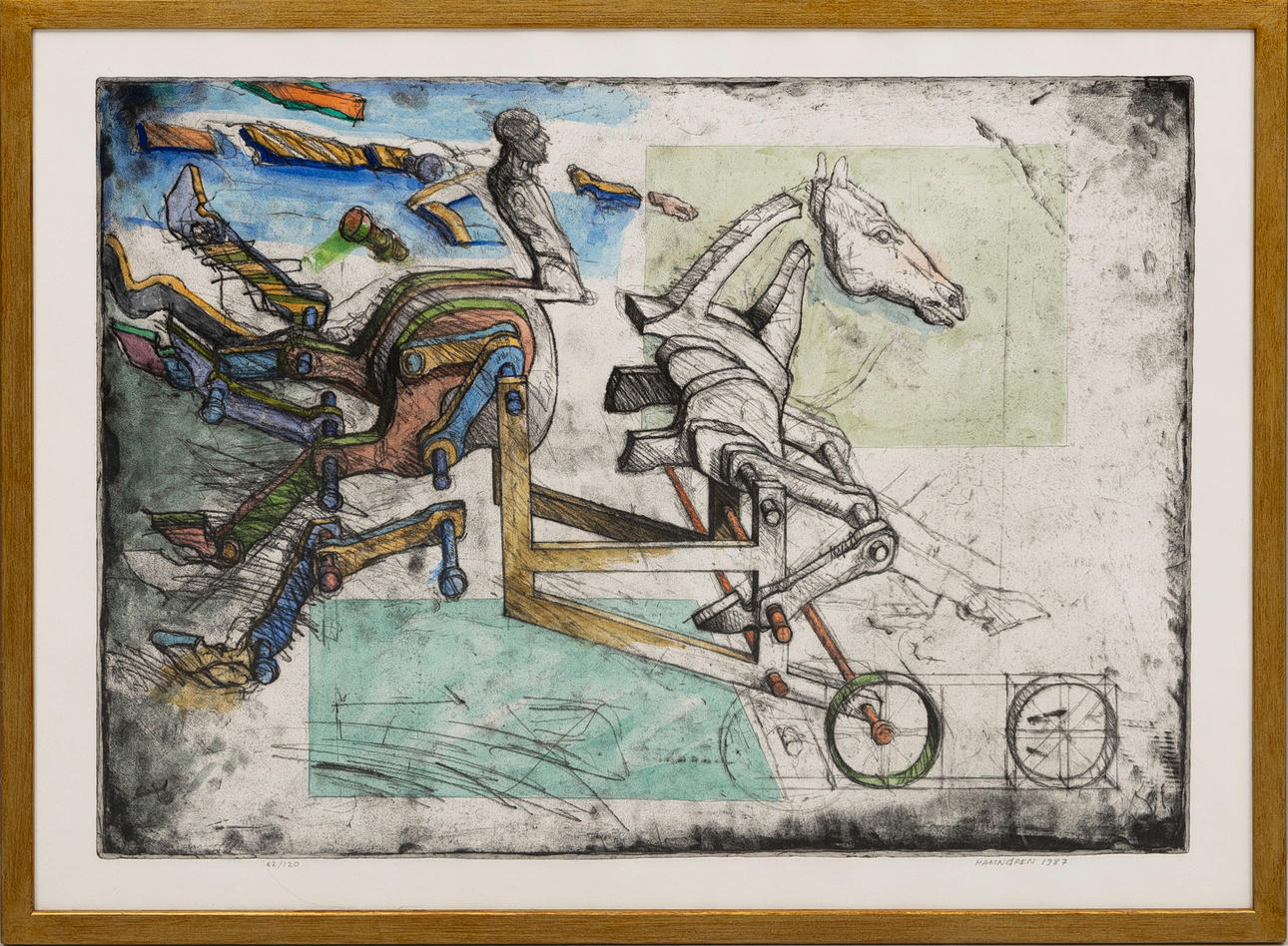HANS  HAMNGREN. A trotting horse, lithograph in colour, 1987, signed and numbered 62/120.