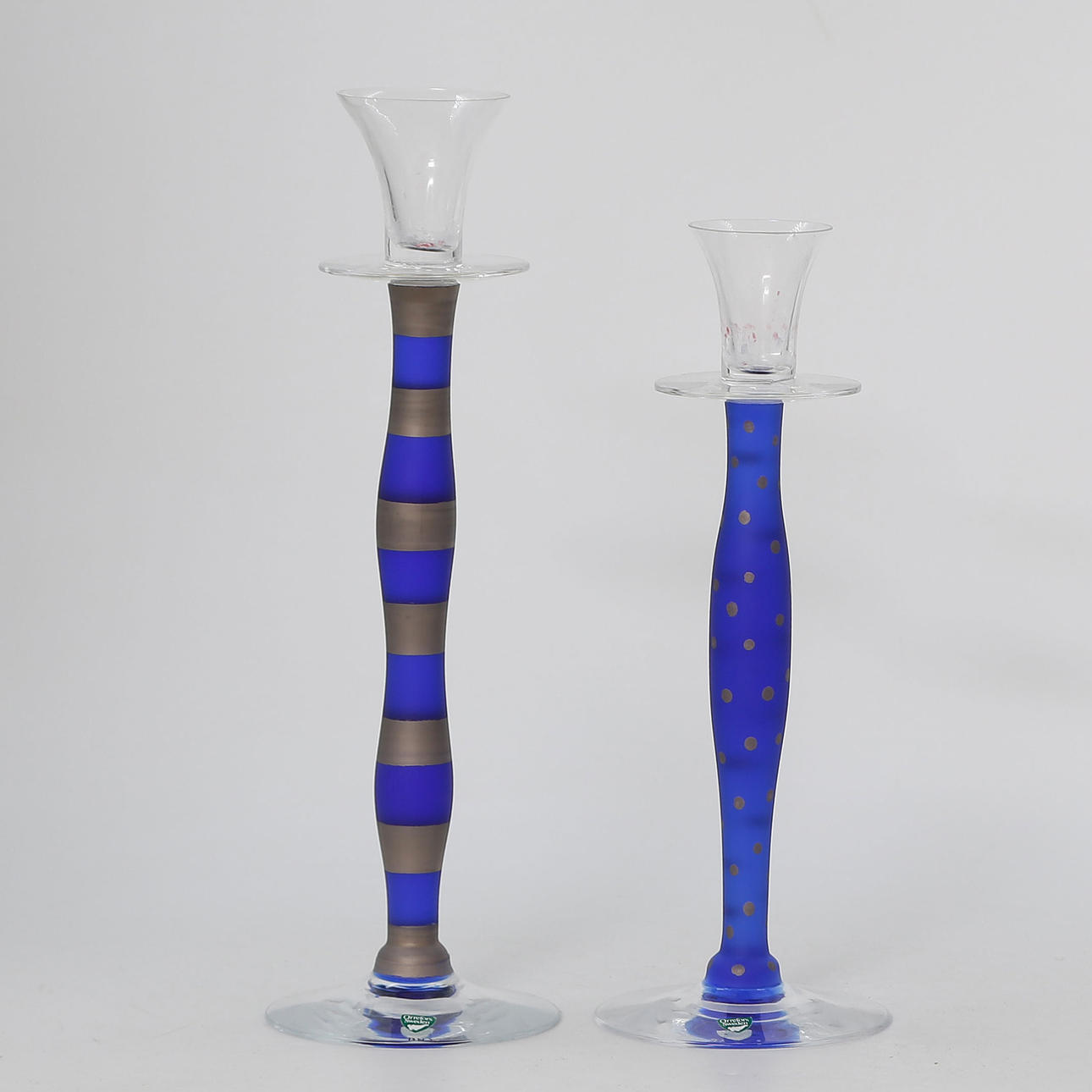 ANNE NILSSON. CANDLESTICKS “CELESTE” ORREFORS, SIGNED.