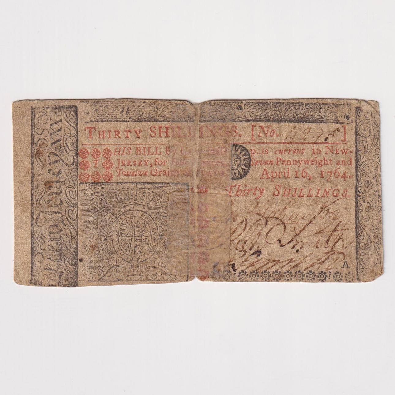 A 30 SHILLING NEW JERSEY NOTE, 1764.