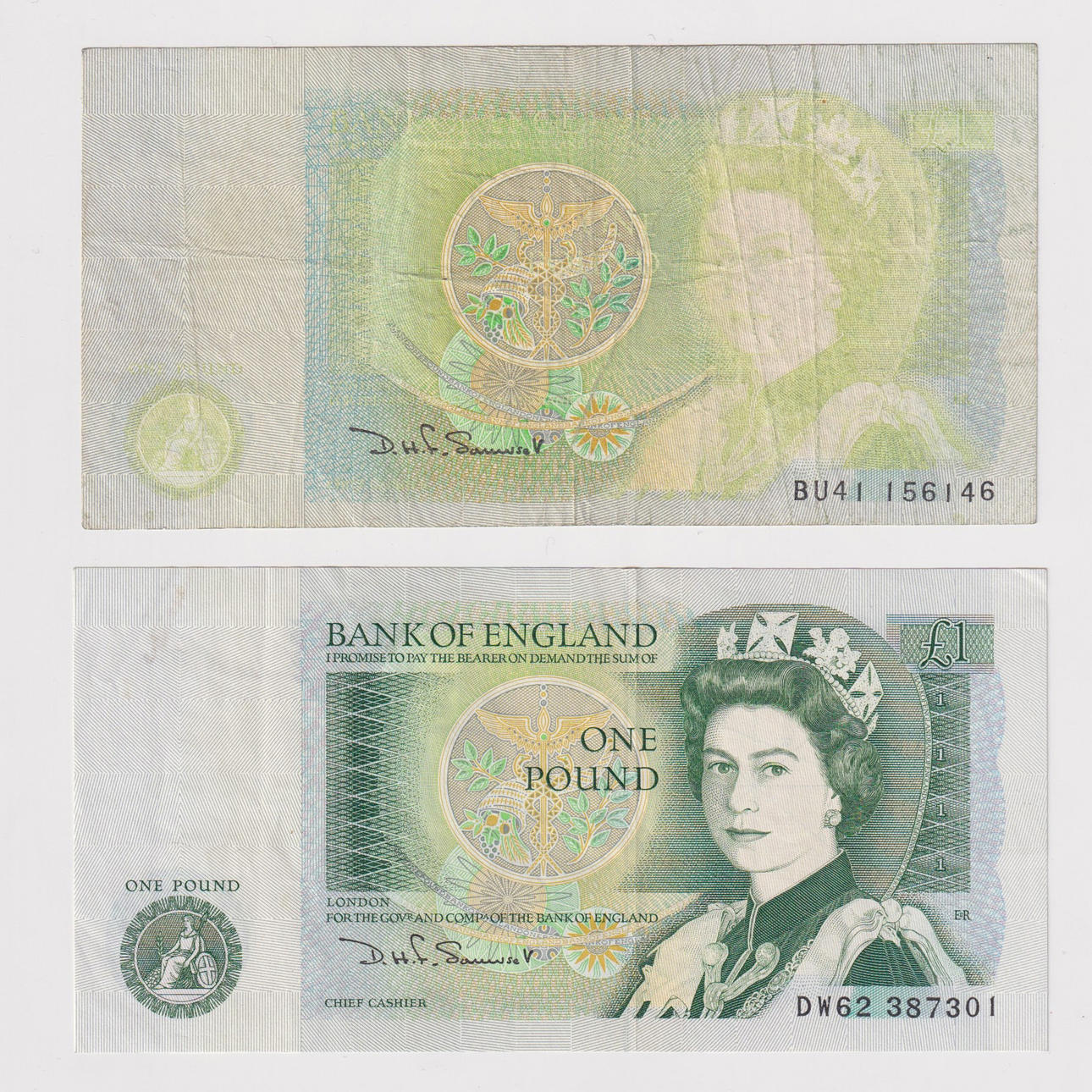 TWO ONE POUND BANK NOTES INCLUDING AN ERROR BANKNOTE (2).