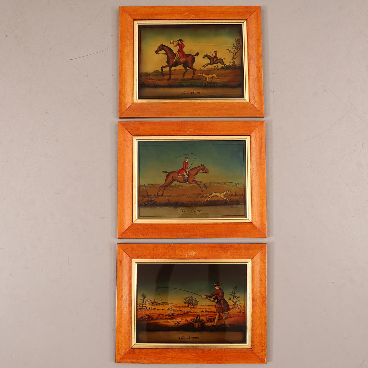 Ein Satz von 3 Jagdbrettern mit Glasdruck, England.