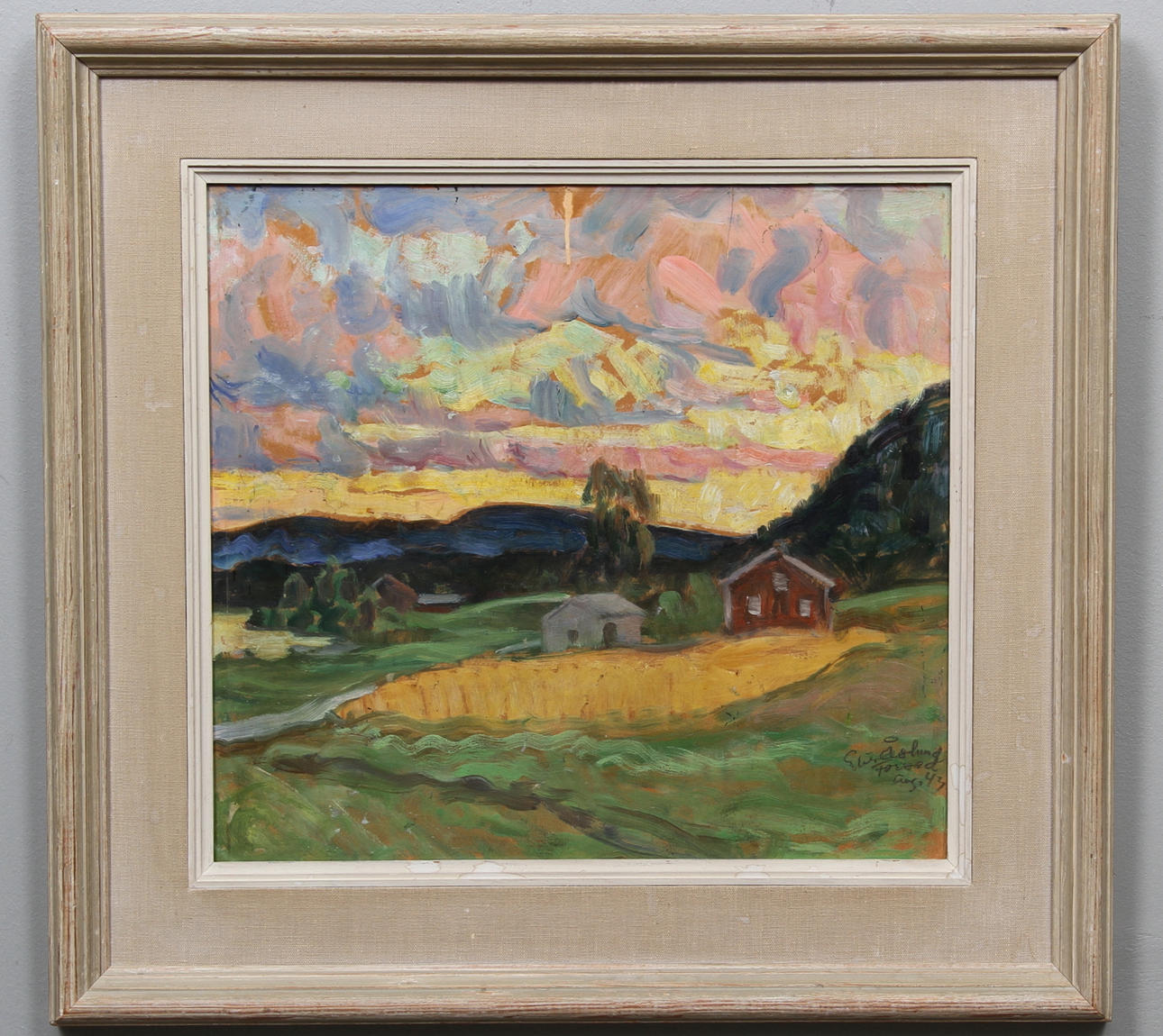 ELIS ÅSLUND. Olja på pannå/papper, signerad och daterad Aug 43.