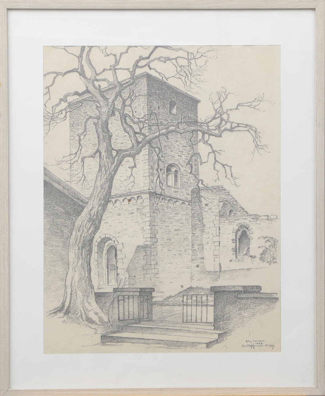 STIG JONZON. A charcoal drawing, Gotland motif, signed, 1947.