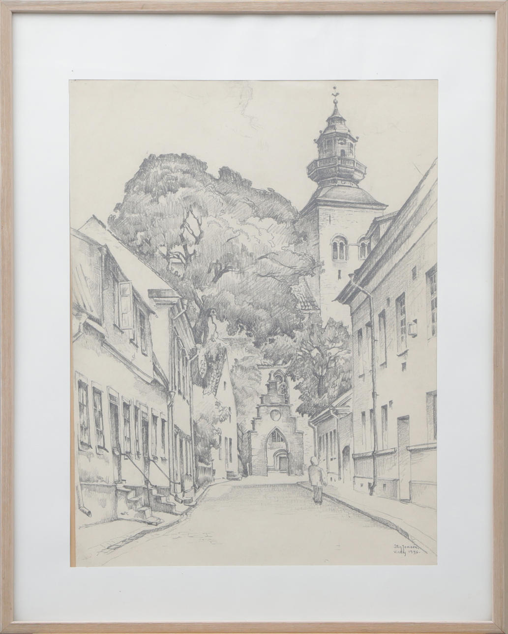 STIG JONZON. A charcoal drawing, Gotland motif, signed, 1946.