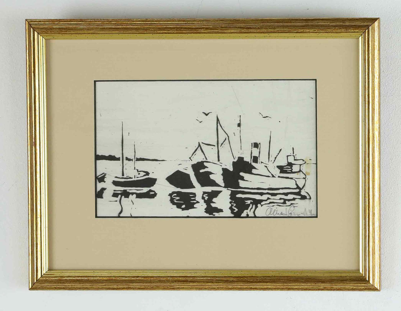 ALBERT ENGSTRÖM. Lavering, boats, signed.