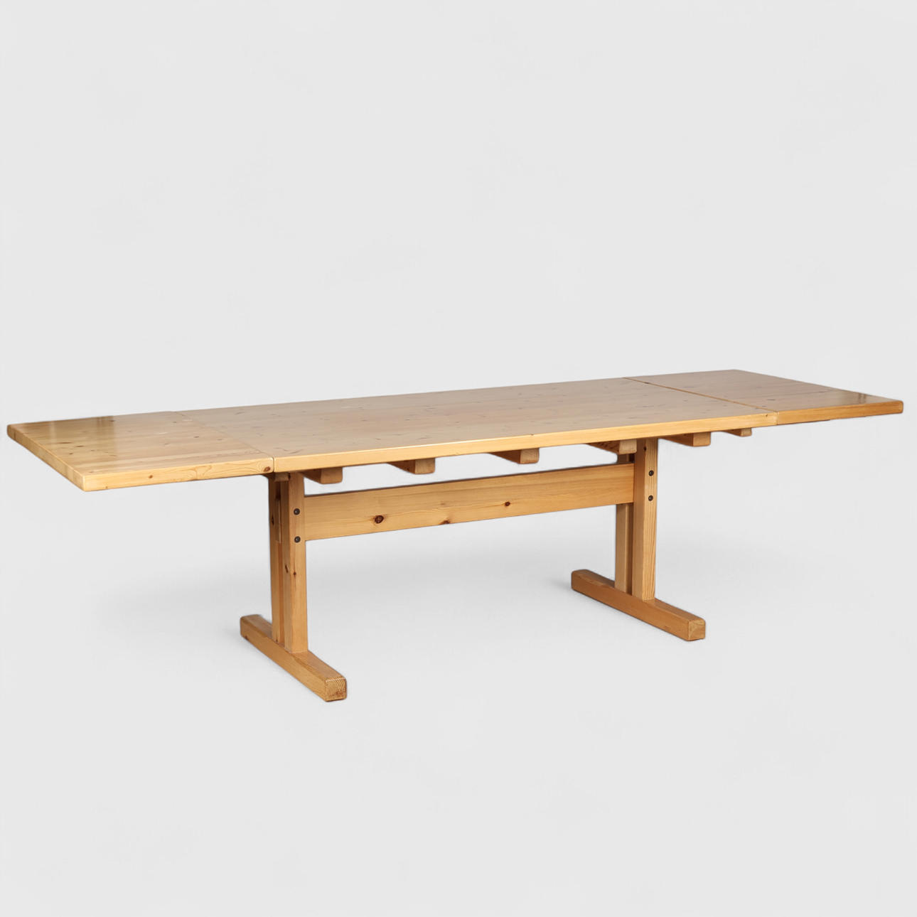 Dining table made of solid pine with additional plates, Scandinavian furniture manufacturer, second half of the 20th century (1+2).