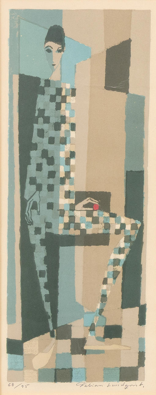 FABIAN LUNDQVIST. Clown composition, color lithograph, signed.