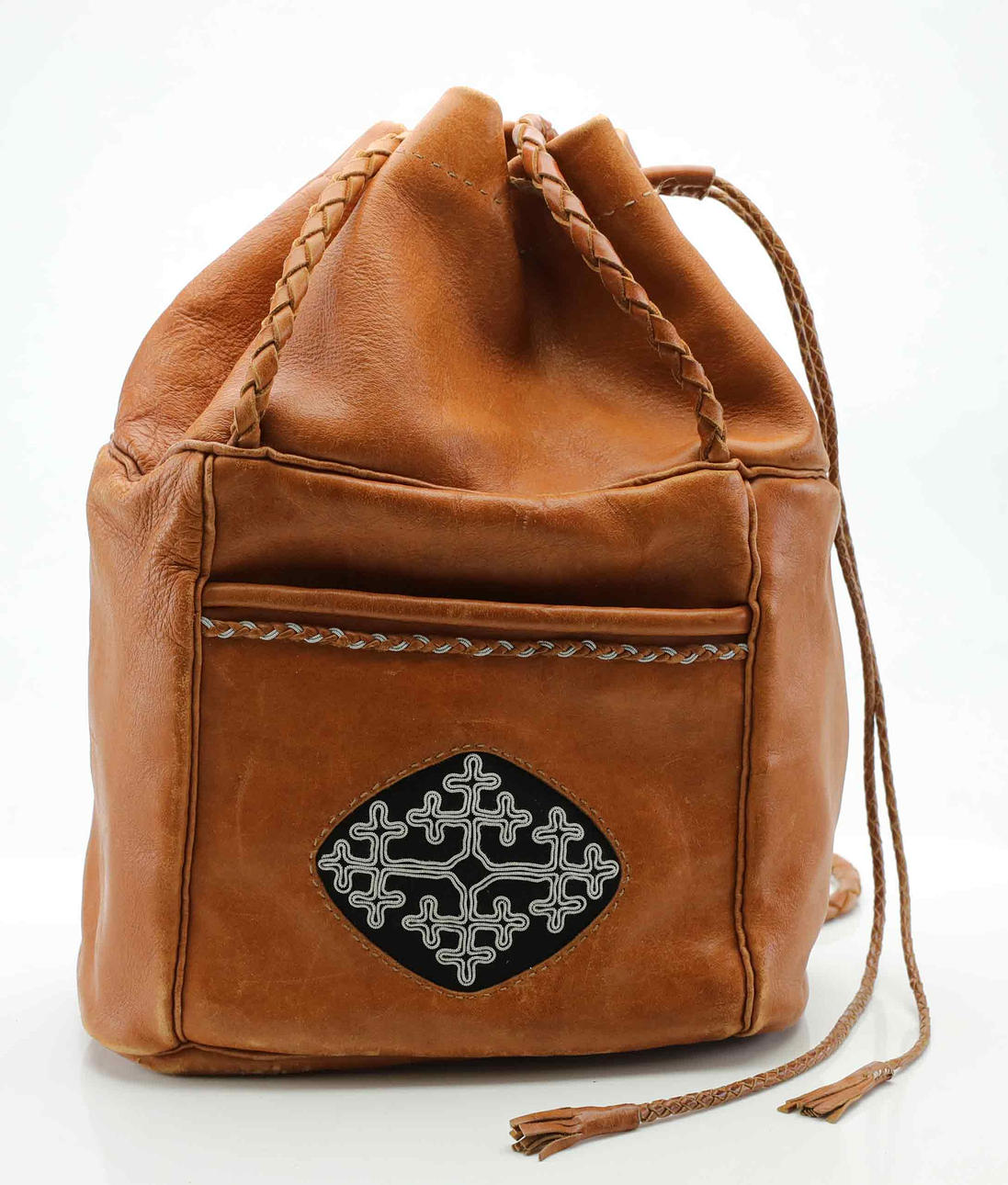BAG, leather, tin thread work, Sami welded. 20th century.
