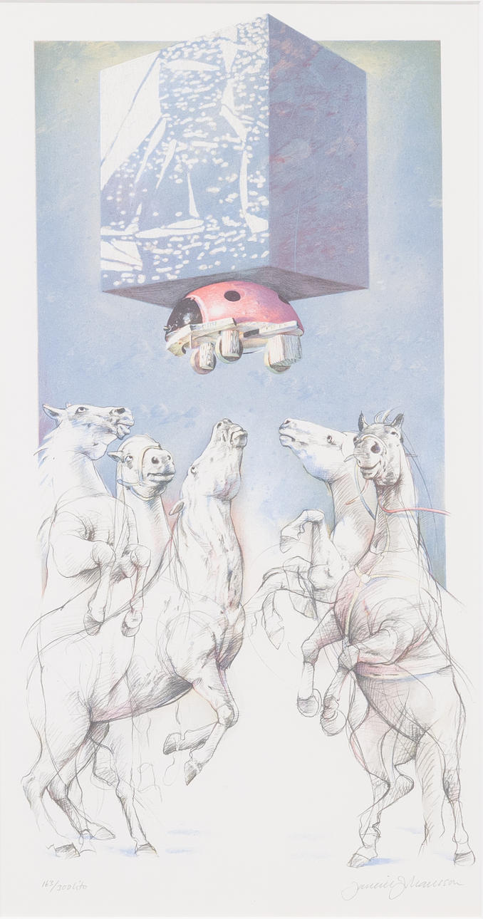 JANERIC JOHANSSON. Composition with horses, lithograph, signed and numbered.