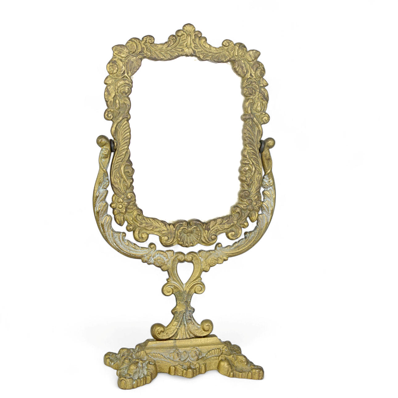 A contemporary cast iron table mirror.