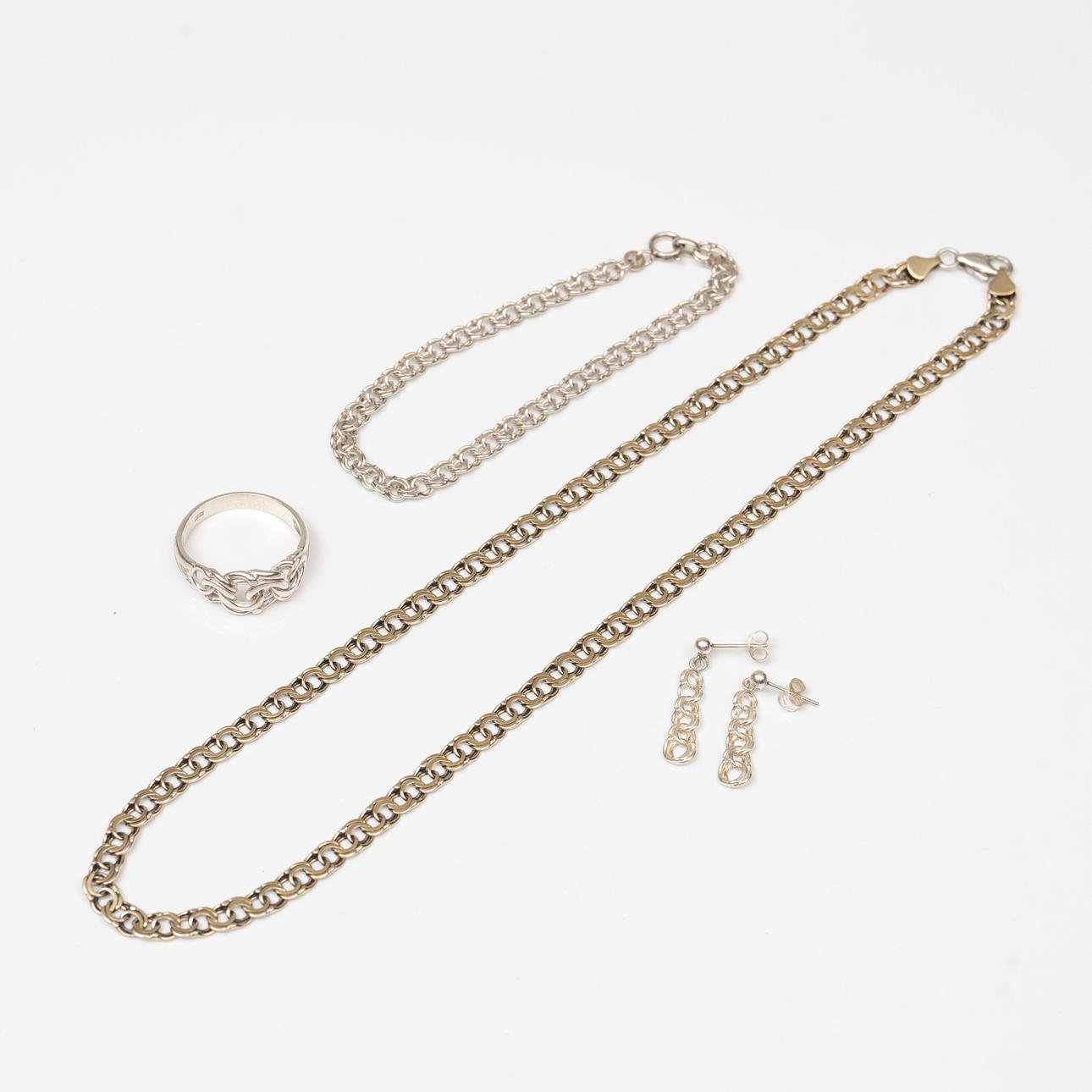 SET DE JOYAS, 4 piezas, plata, Bismarck link.