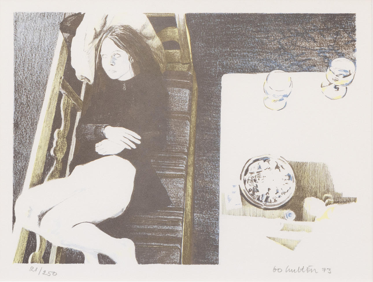 BO HULTÉN. At the kitchen table, lithograph, signed, dated and numbered.