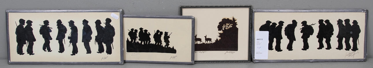 JOHAN LEKSELL. 4 st, silhuettklipp, signerade.