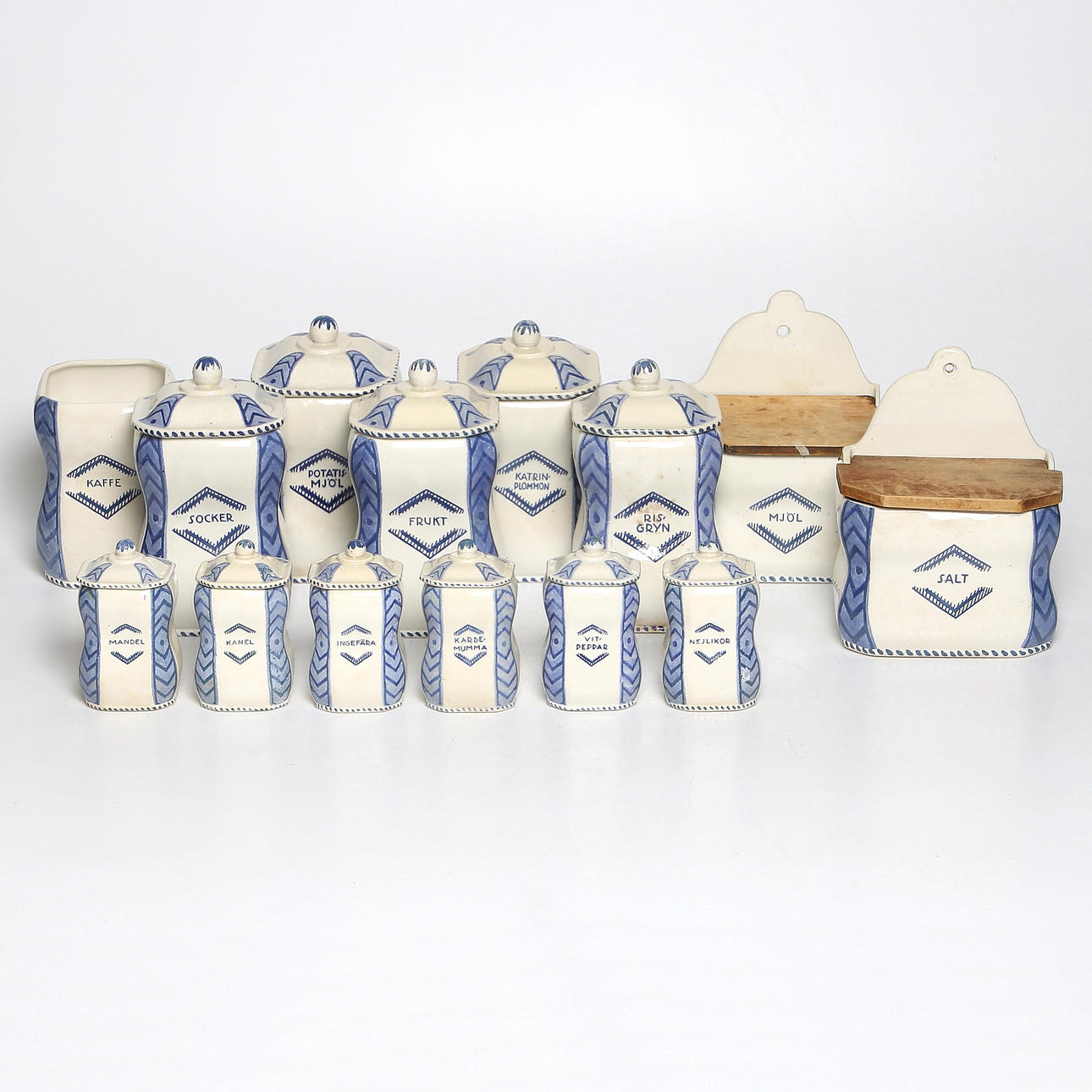 SPECERIBURKAR / KRYDDBURKAR, 14 st, flintgods, Wilhelm Kåge, Gustavsberg, 1920-tal.