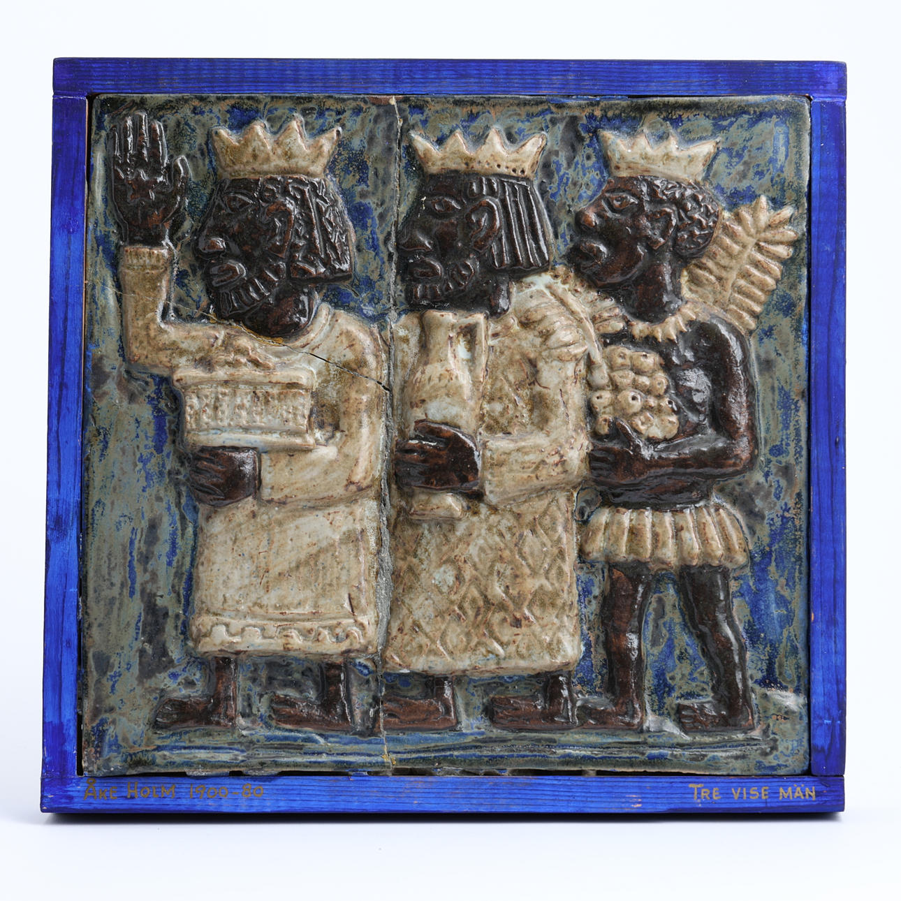 ÅKE HOLM. Relief, “Three Wise Men”, glazed stoneware, Höganäs.