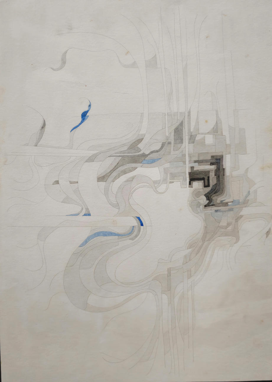ABSTRACT COMPOSITION. MIXED MEDIA ON PAPER.