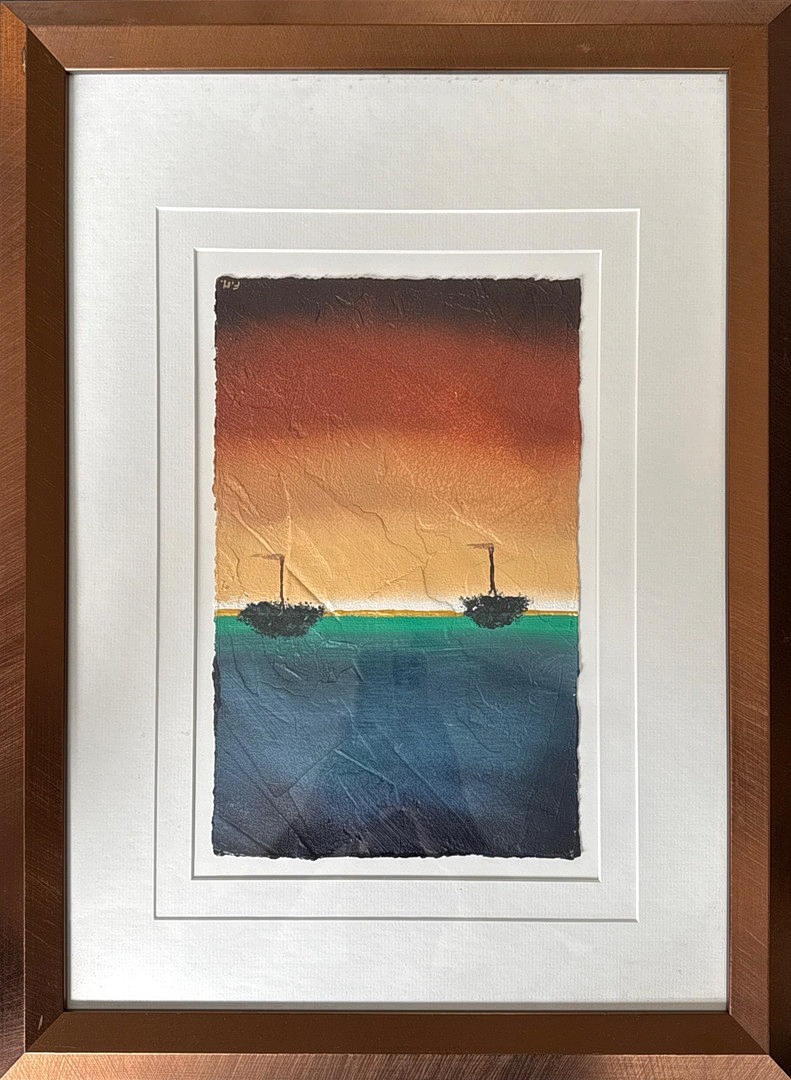 FRAMED MIXED MEDIA ON ART PAPER.