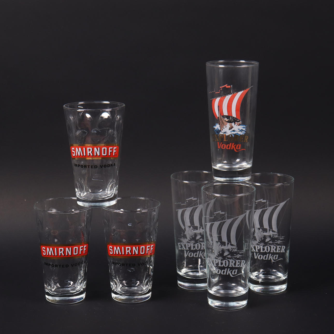 GROGGLASS, Smirnoff and Explorer Vodka, 7pcs.