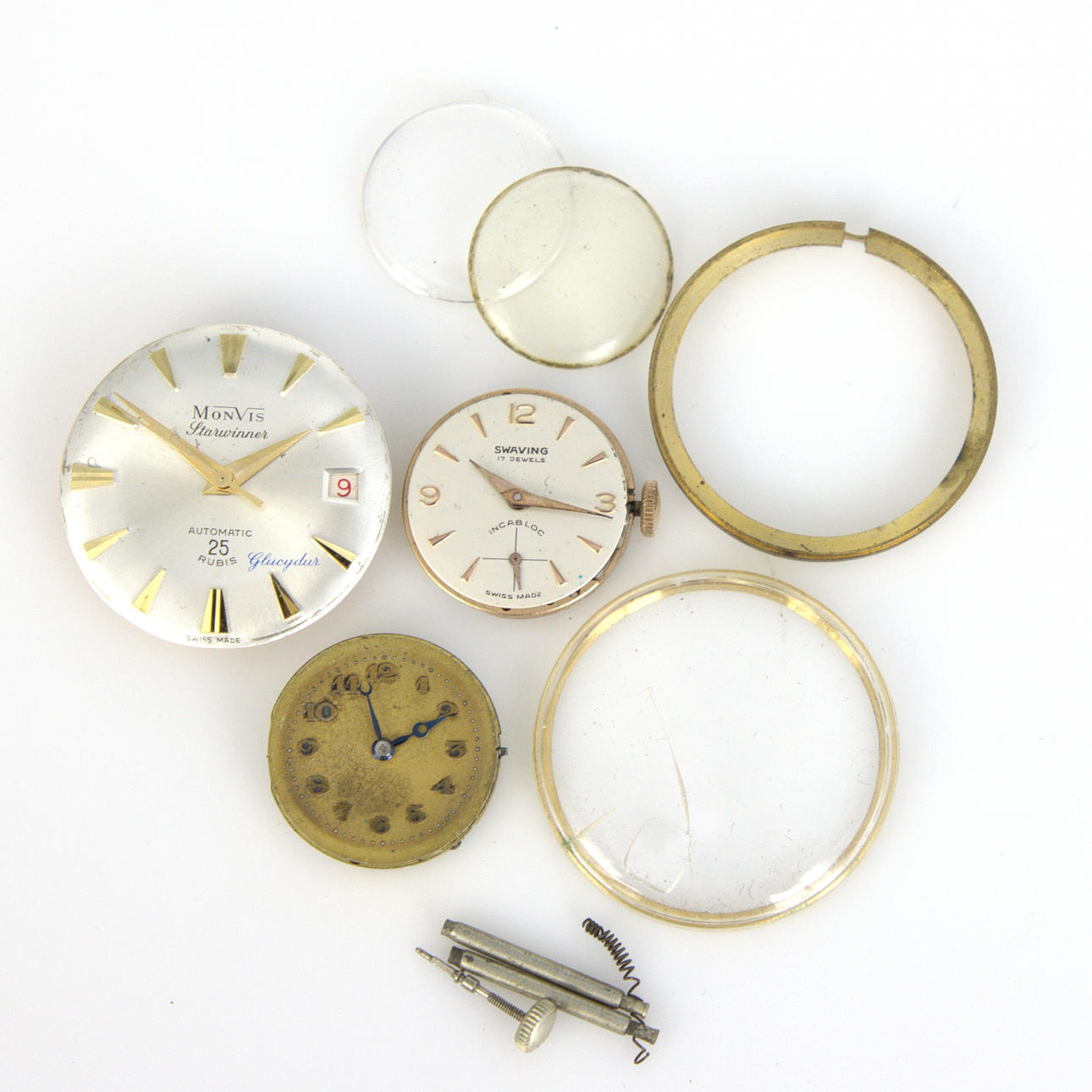 CLOCKWORK 3 stk. og RESERVEDELE, Monvis, Swaving og Umærket.