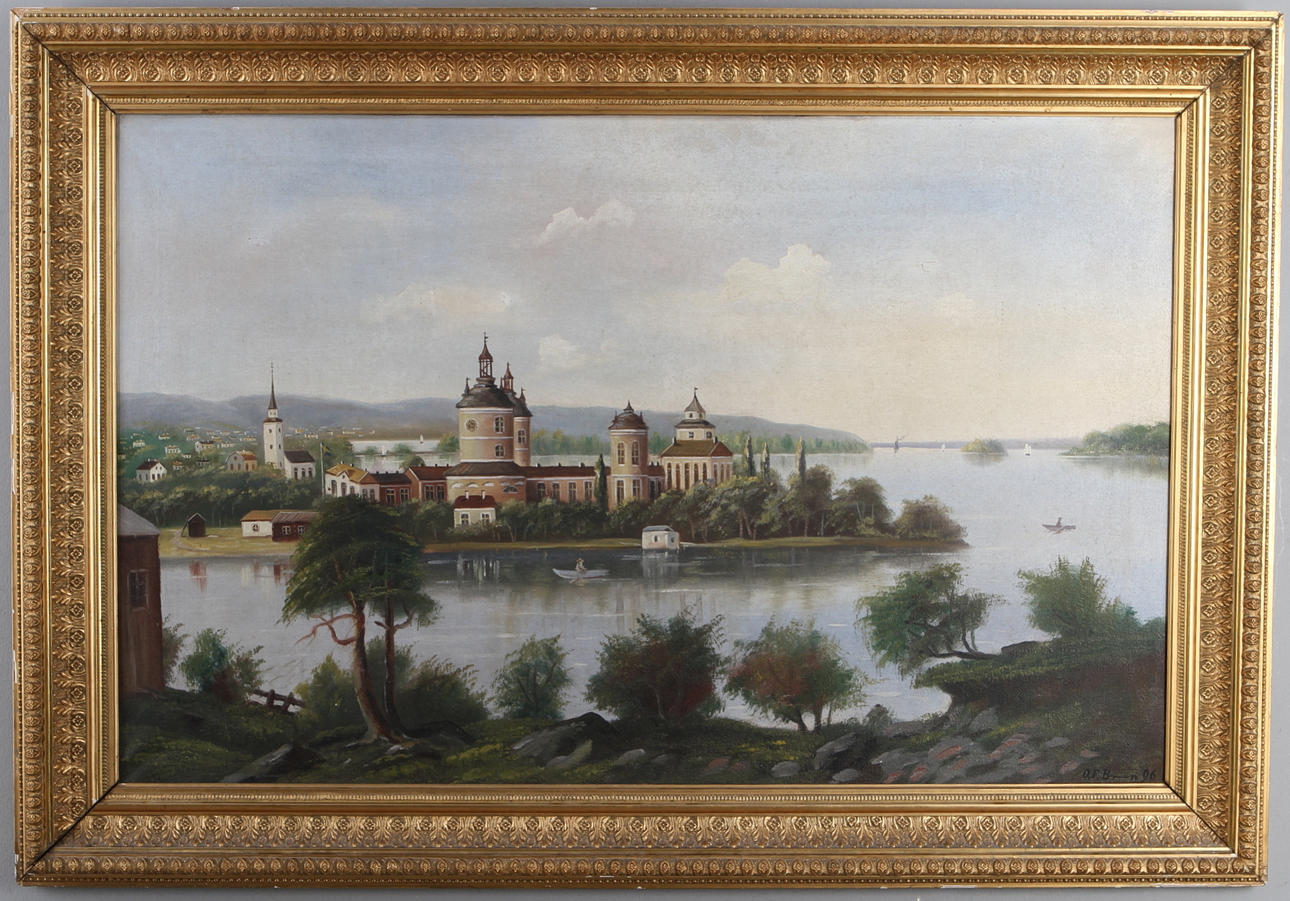 OIDENTIFIERAD KONSTNÄR. Slottsmotiv, olja på duk, signerad och daterad -96.