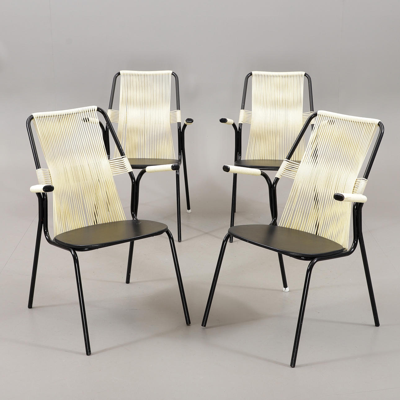 ARMCHAIRS, 4 pcs, plastic braid/steel, 19960s.