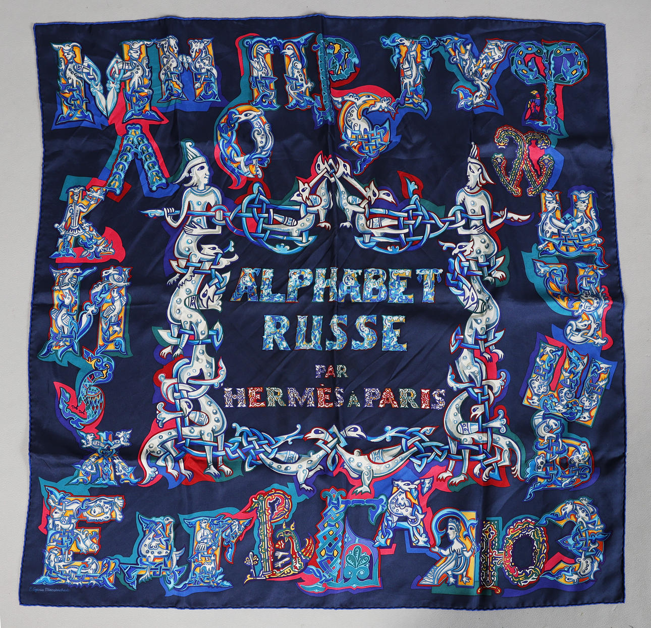 HERMÈS. A SILK "ALPHABET RUSSE" SCARF.