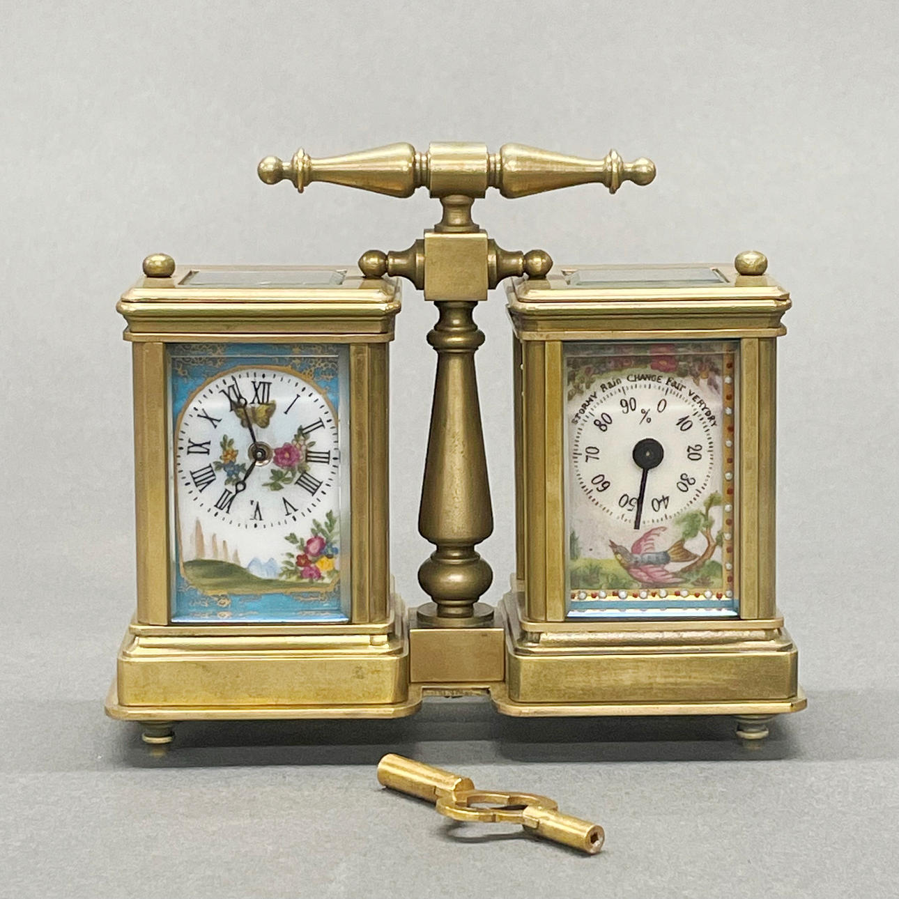 DOUBLE BRASS CARRIAGE CLOCK & BAROMETER.