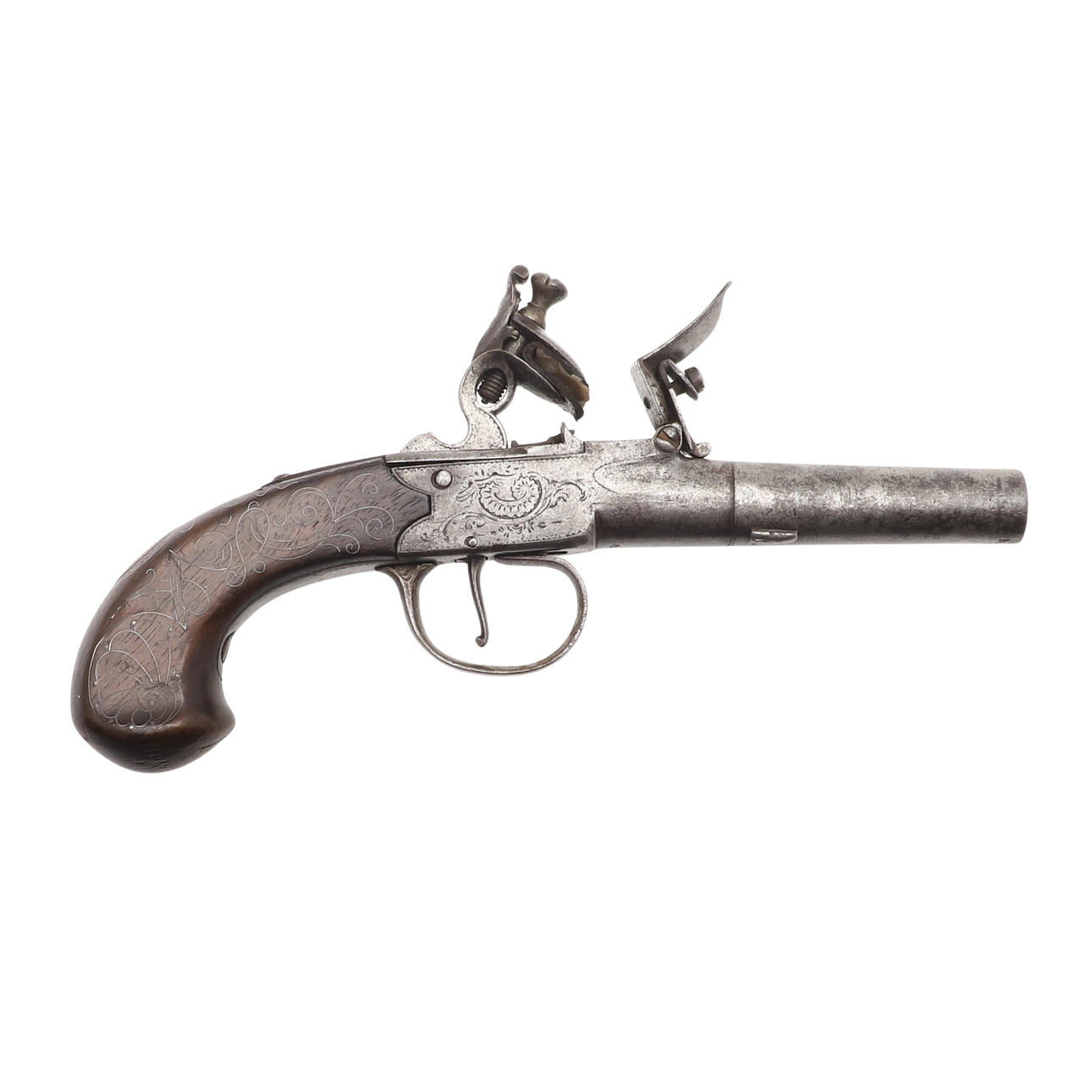 A 19TH CENTURY FLINTLOCK POCKET PISTOL BY E. TAYLOR. Weapons ...