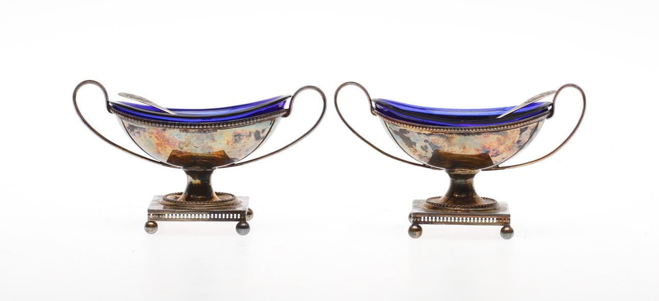 SALTKAR, ett par, silver, empire-stil, CG Hallberg, Stockholm 1898.