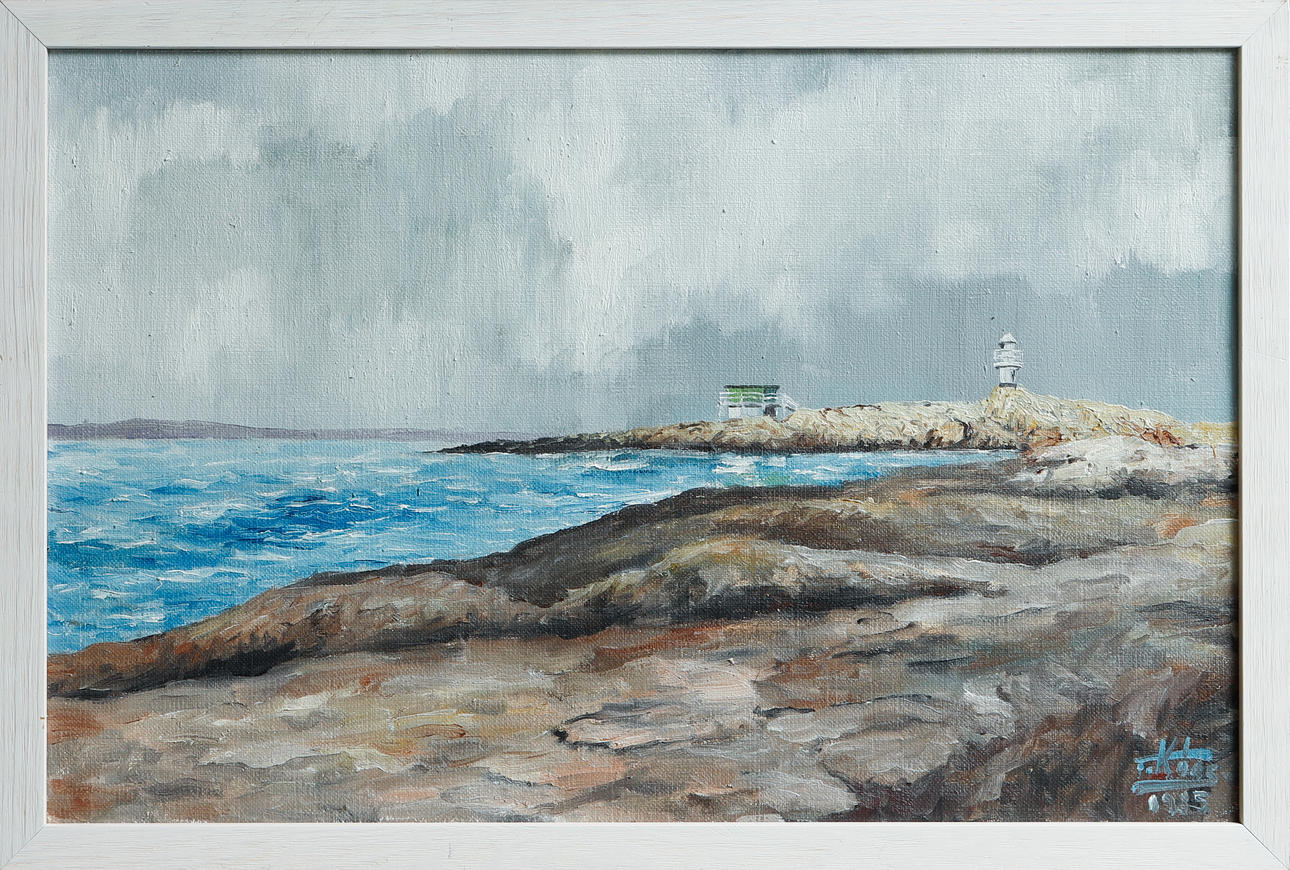 TIBOR KOOS. Coastal picture with lighthouse, oil on canvas, signed and dated 1985.