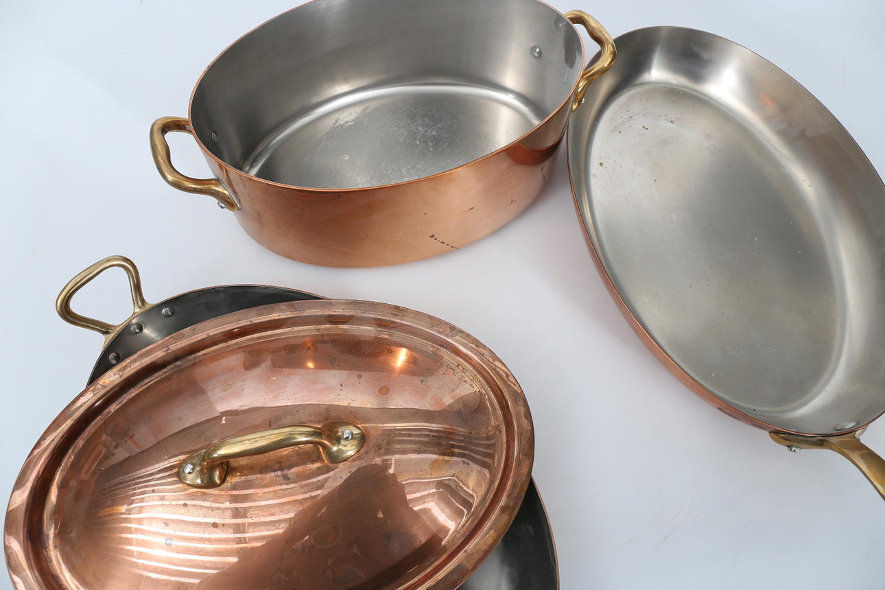 MATLAGNINGSKÄRL, koppar, 3 stycken, Villedieu, Frankrike.