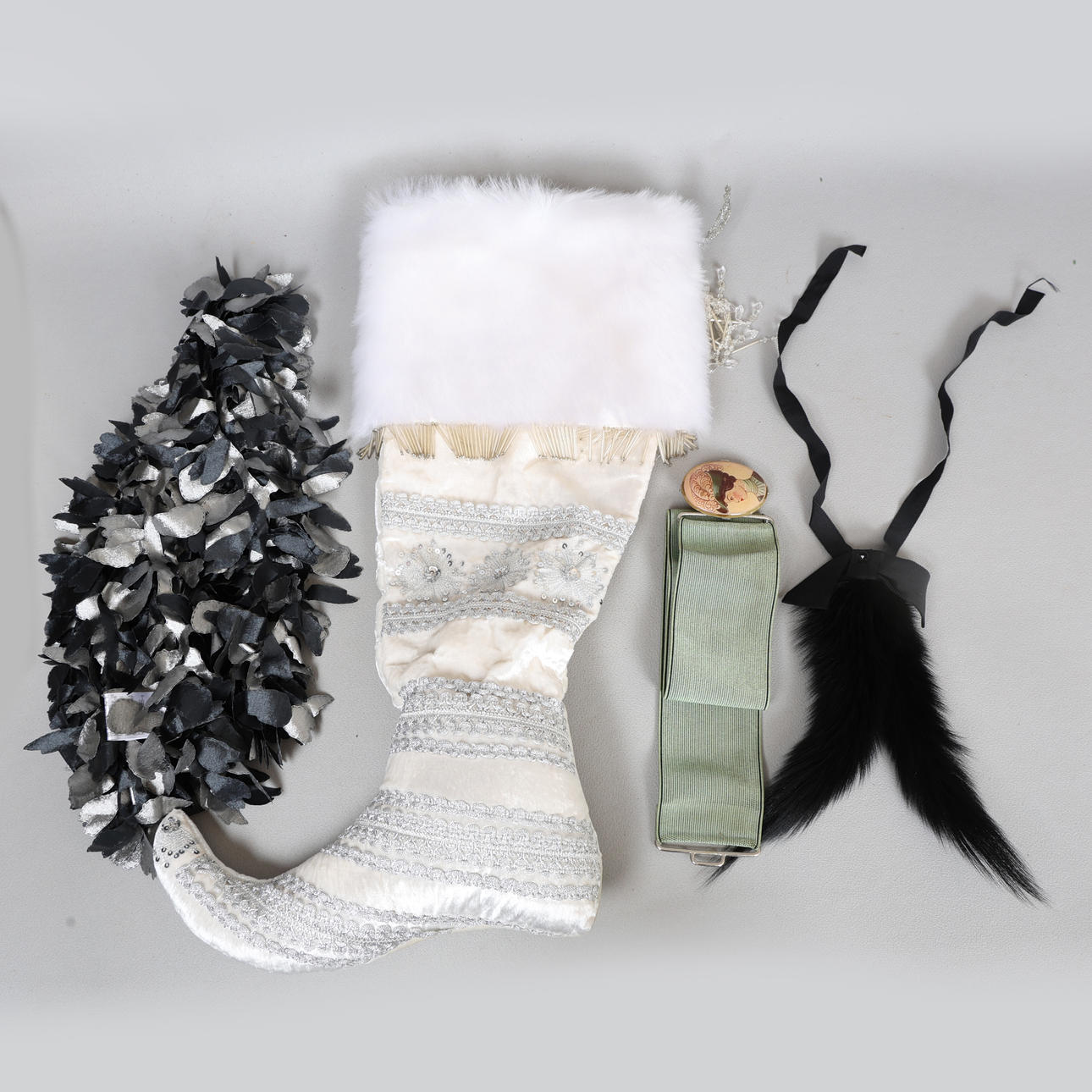 A CHRISTMAS STOCKING & BELT.