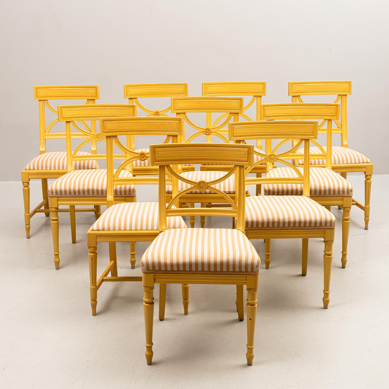 A set of 6+4, Gustavian style Bellman style chairs, 19th/21st century.