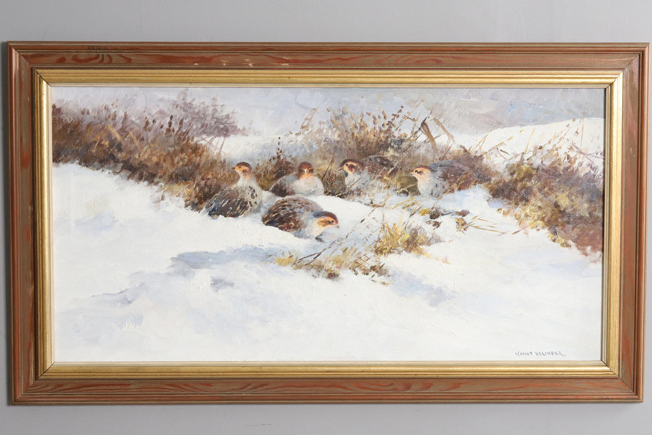 KNUT VALINDER. Oil on canvas, “Partridge”, signed.