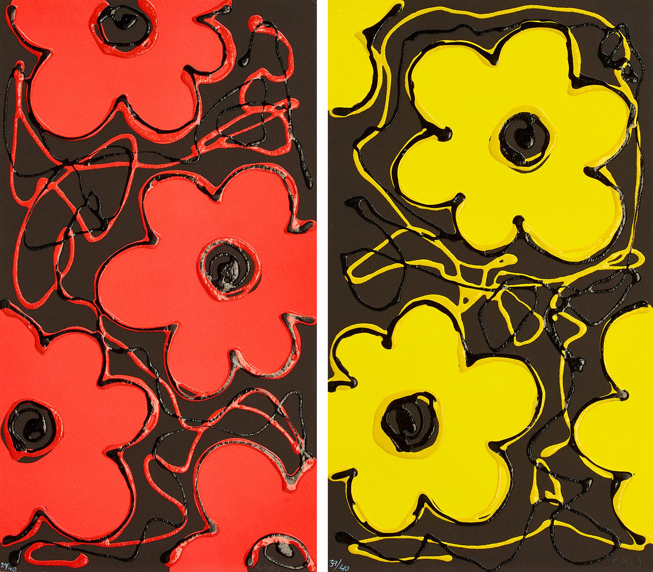 LARS TUNEBO (FÖDD 1962). 2 pieces, composition of flowers, signed and numbered Lars 39/40, serigraphy.