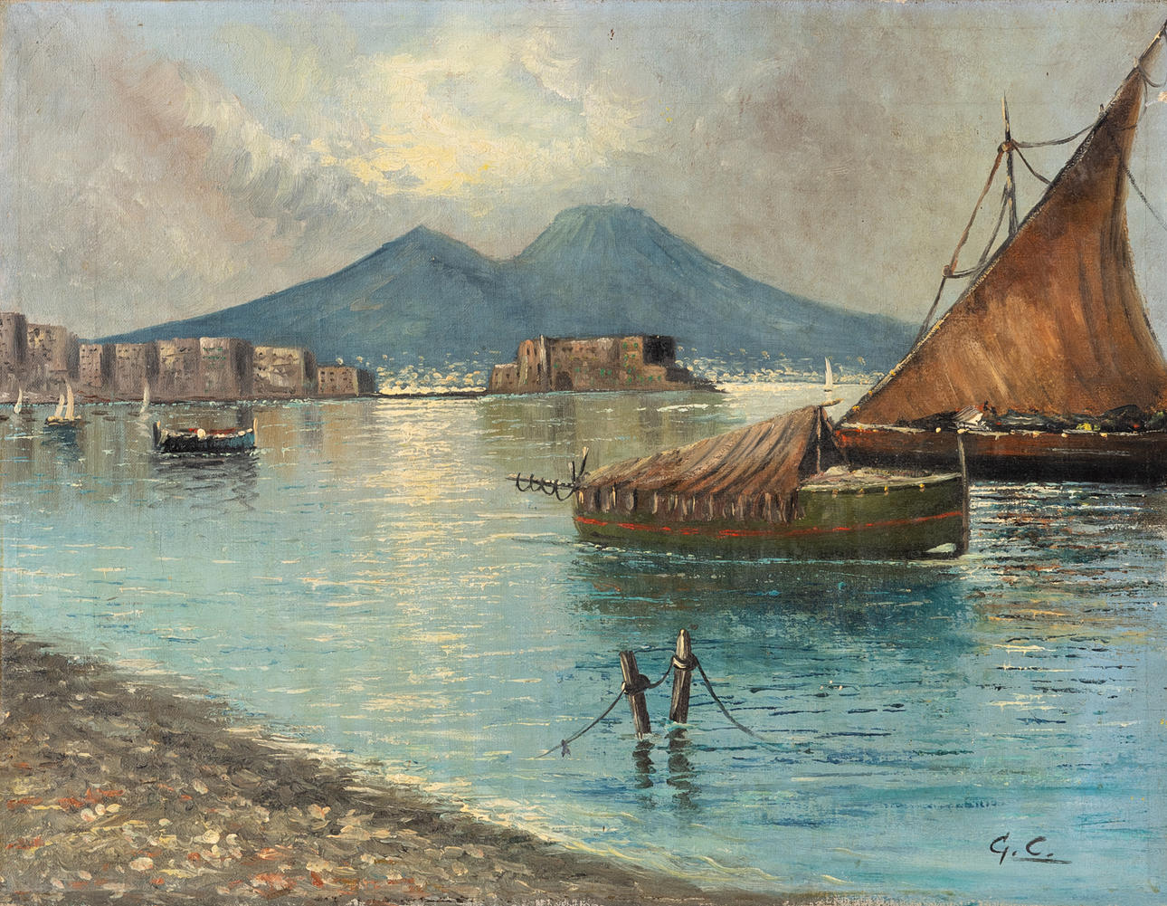 GIUSEPPE CARELLI. In the manner of. “In the Gulf of Naples with a view of Mount Vesuvius”. Oil on canvas.