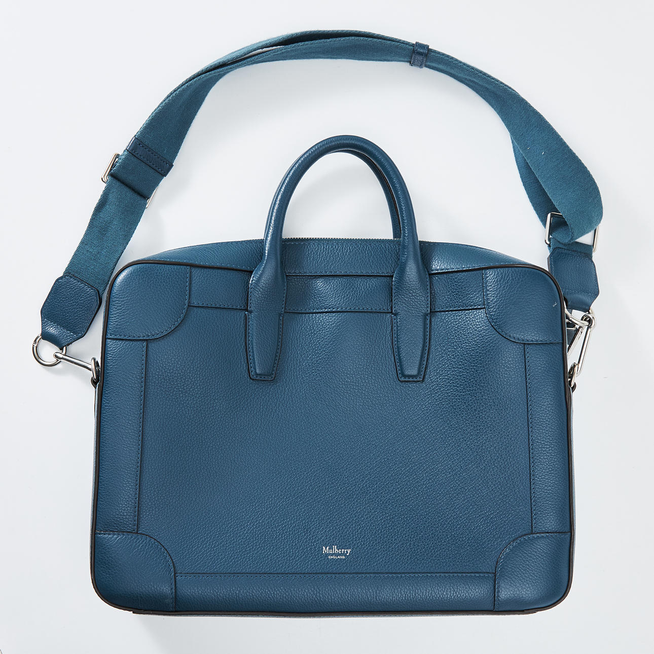 MULBERRY, “Belgrave Briefcase”, computer bag, with shoulder strap, blue leather.