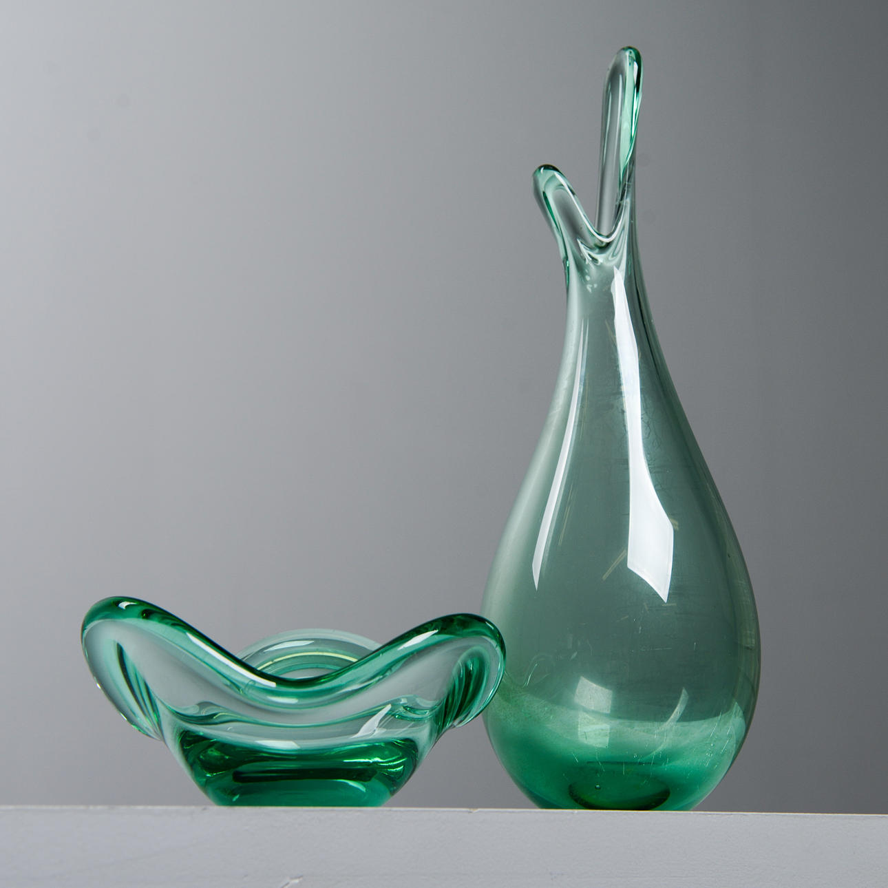 HOLMEGAARD, vase & bowl, signed.