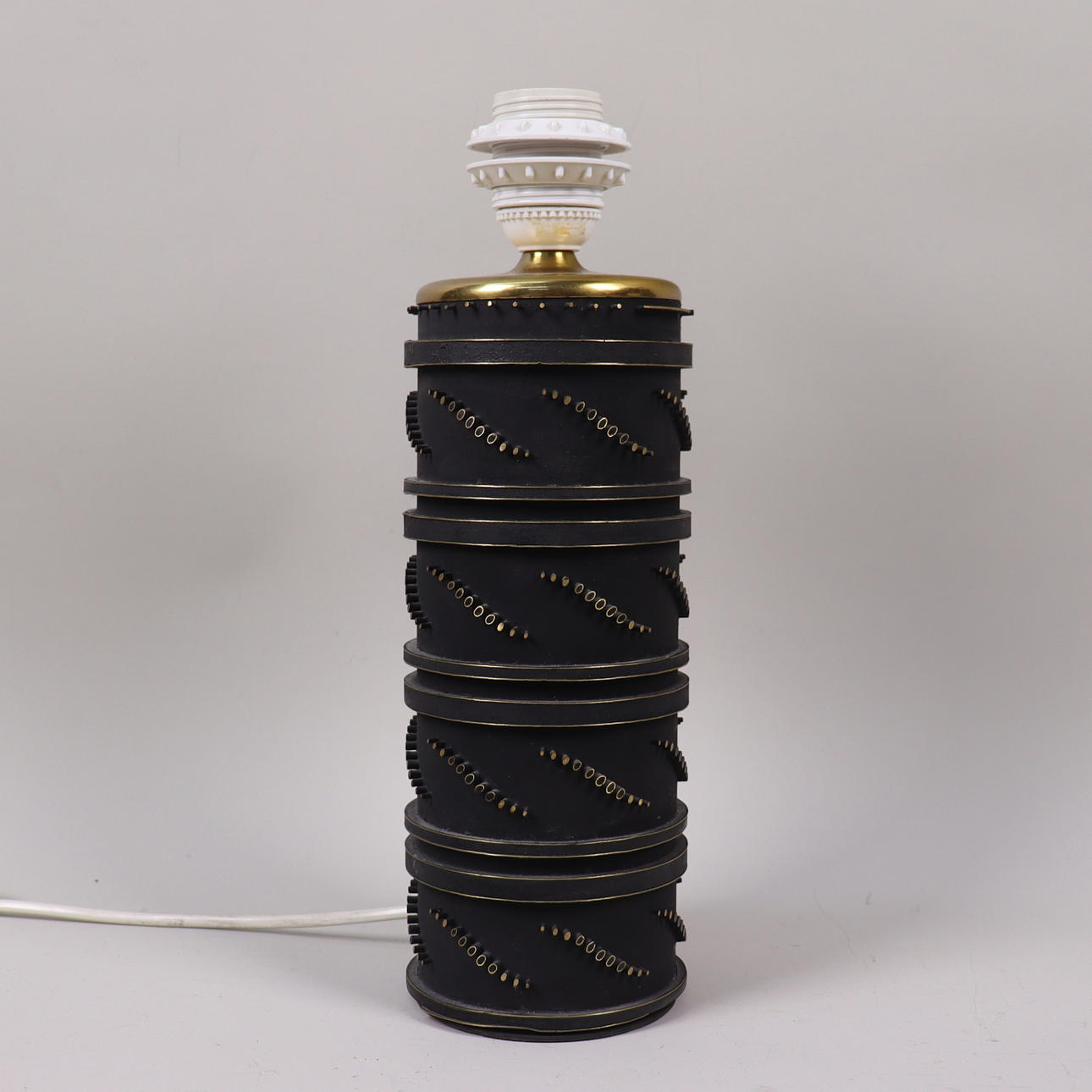 TABLE LAMP, MFS, Sweden, brass and wallpaper roll.