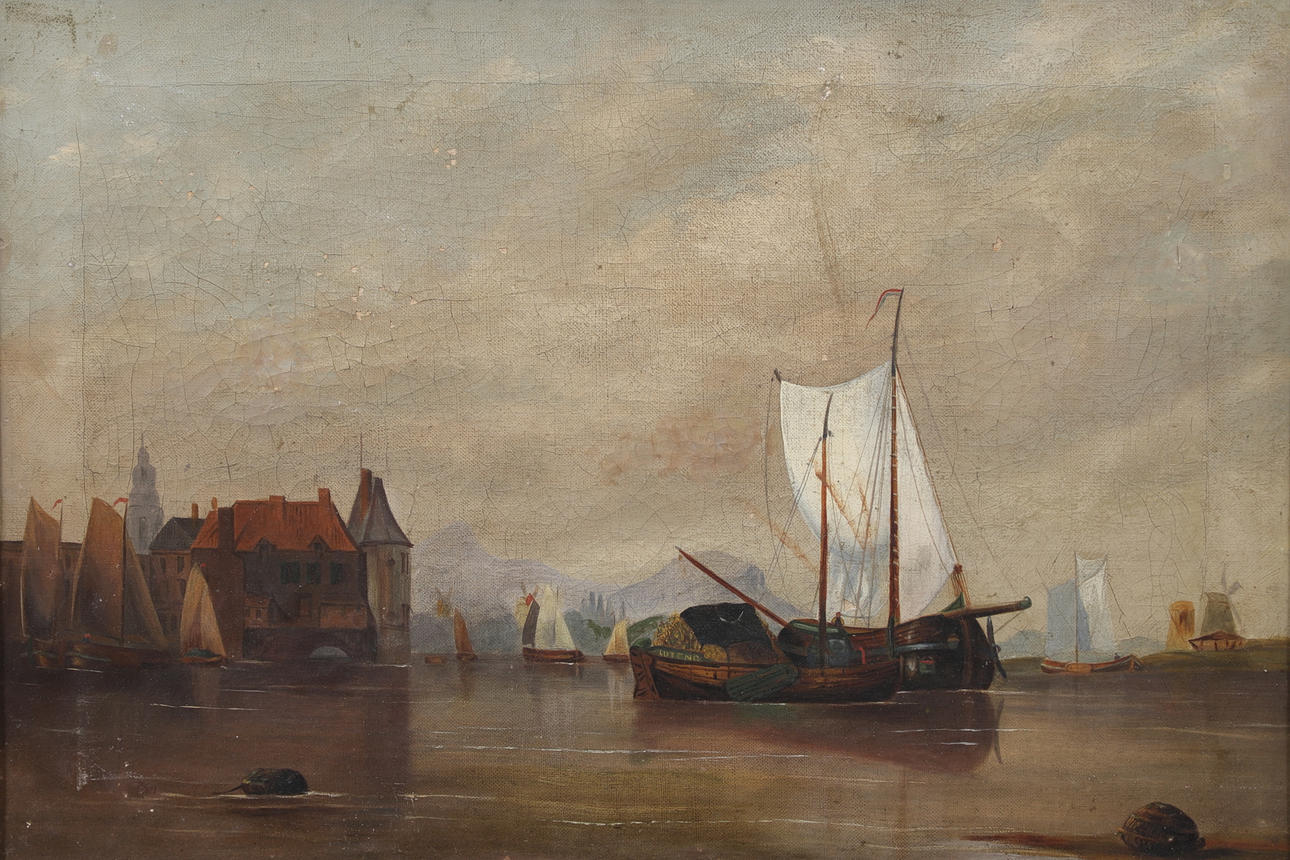 OIDENTIFIERAD KONSTNÄR. Harbour motif, oil on canvas, unsigned.