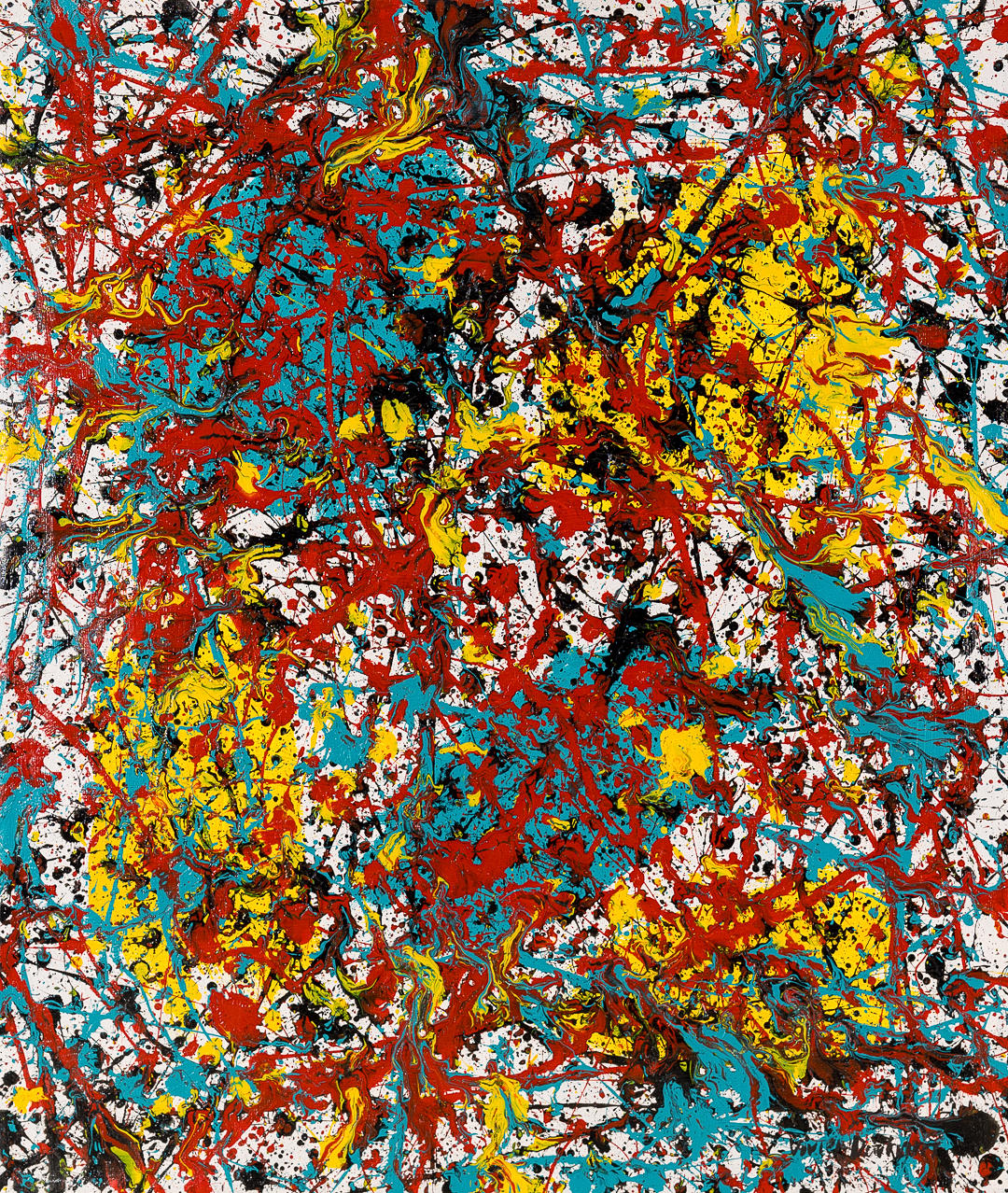 UNBEKANNTE KÜNSTLERIN. action painting. “Explosion of color.” Acrylics on canvas.